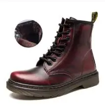 Новинка; ботинки Martens для мужчин; женские ботинки из натуральной кожи; повседневная обувь Dr. В байкерском стиле; теплая зимняя водонепроницаемая обувь на меху для влюбленных пар - Цвет: red fur