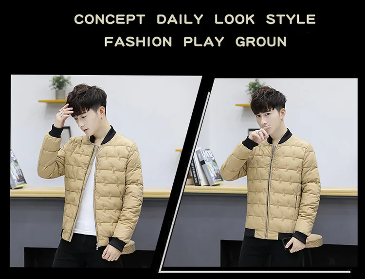 Korean Slim fit jacket men fashion baseball collar padded coats streetwear thicken men short coats jacket clothes male clothing