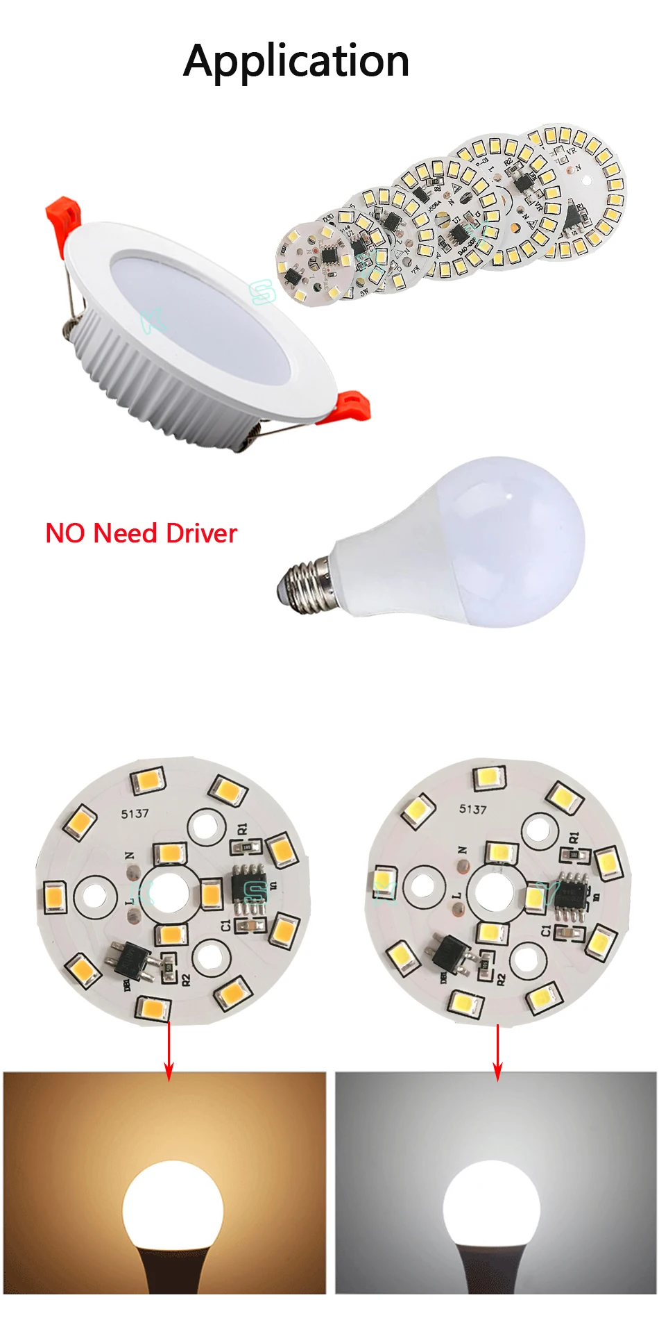 5 шт./лот светодиодный SMD чип светодиодный Лампа 15 Вт 12 Вт 9 Вт 7 Вт 5 Вт 3W AC220V Вход умная ИС(интеграционная схема для лампы светильник вниз светильник Холодный белый/теплый белый/белый