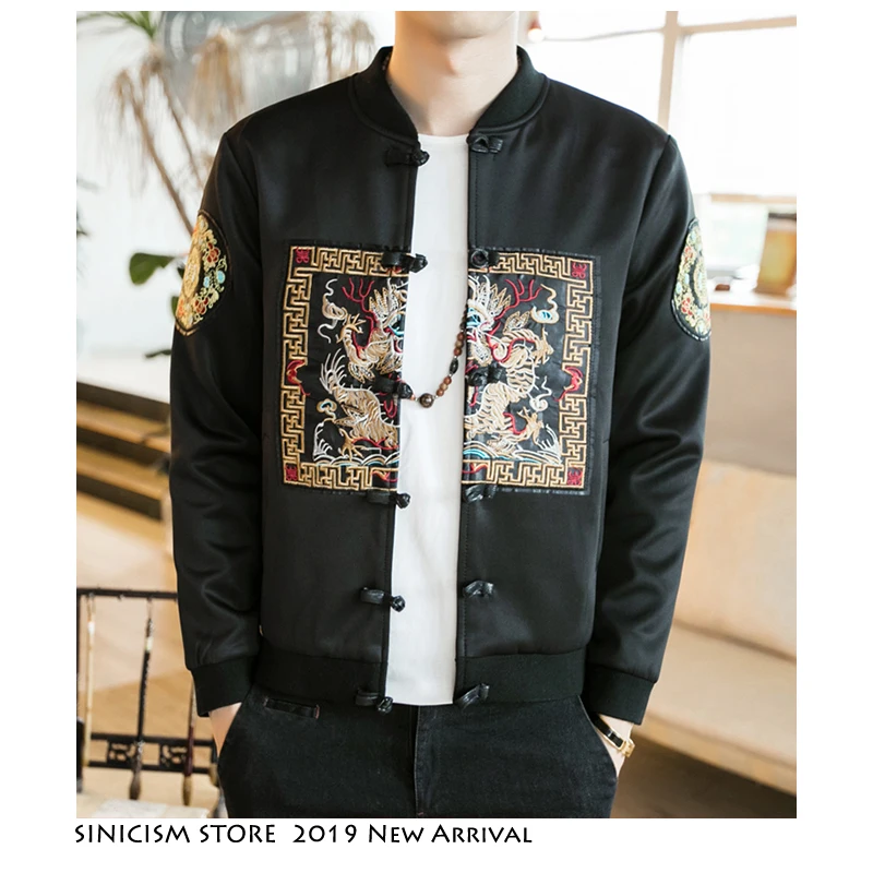 Sinicism Store, новинка, Осенние винтажные куртки с вышивкой, Мужская свободная уличная одежда больших размеров, мужская одежда в стиле хип-хоп с пряжкой
