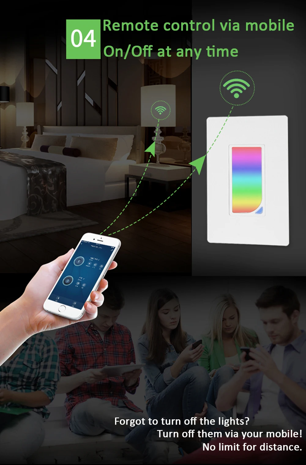 FEEO US Wifi RGB светодиодный свет сцены дистанционный переключатель освещения настенный переключатель беспроводной умный переключатель AC100-240V