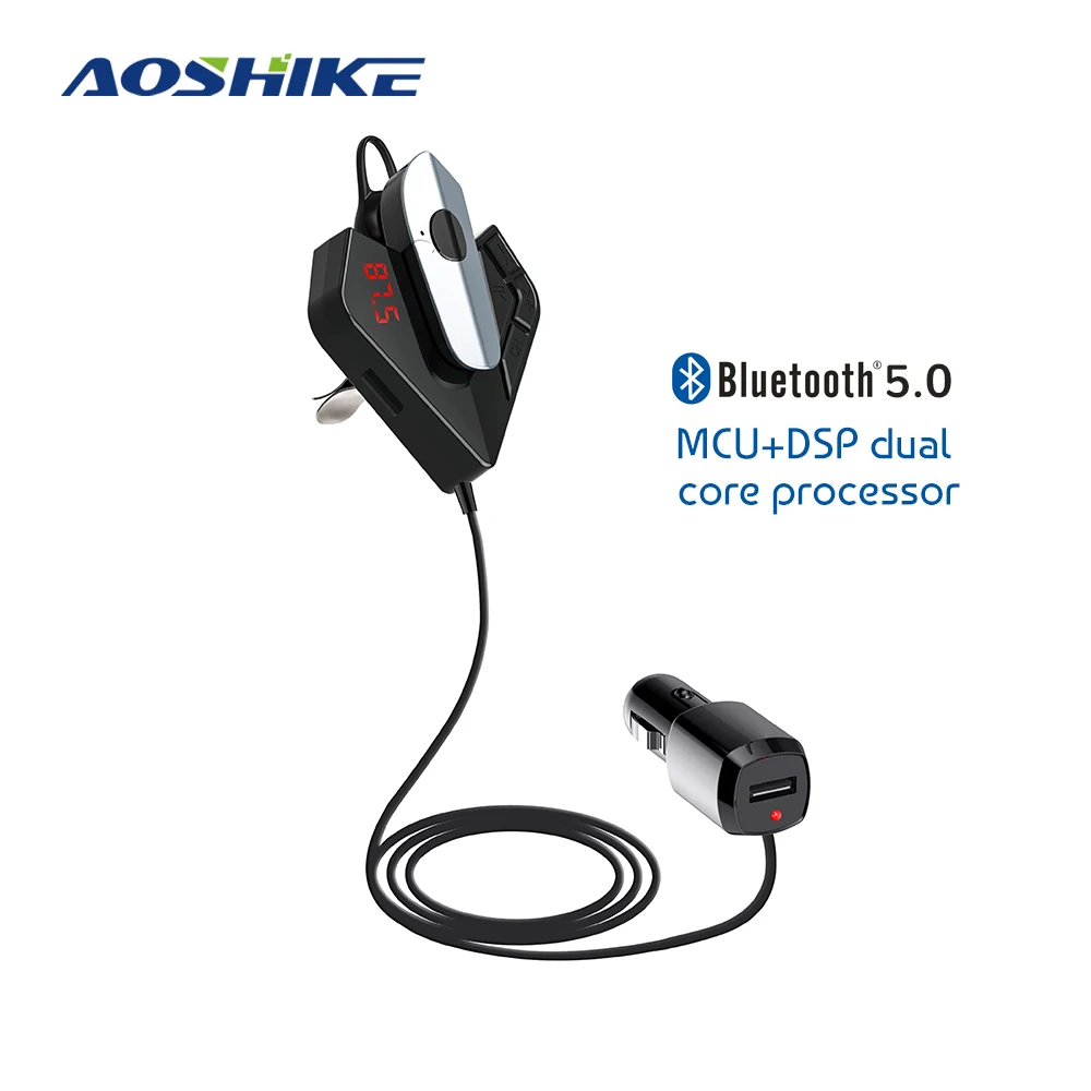 AOSHIKE QC 3.1A FM передатчик Bluetooth V5.0 EDR Handsfree Dual USB Автомобильное зарядное устройство mp3