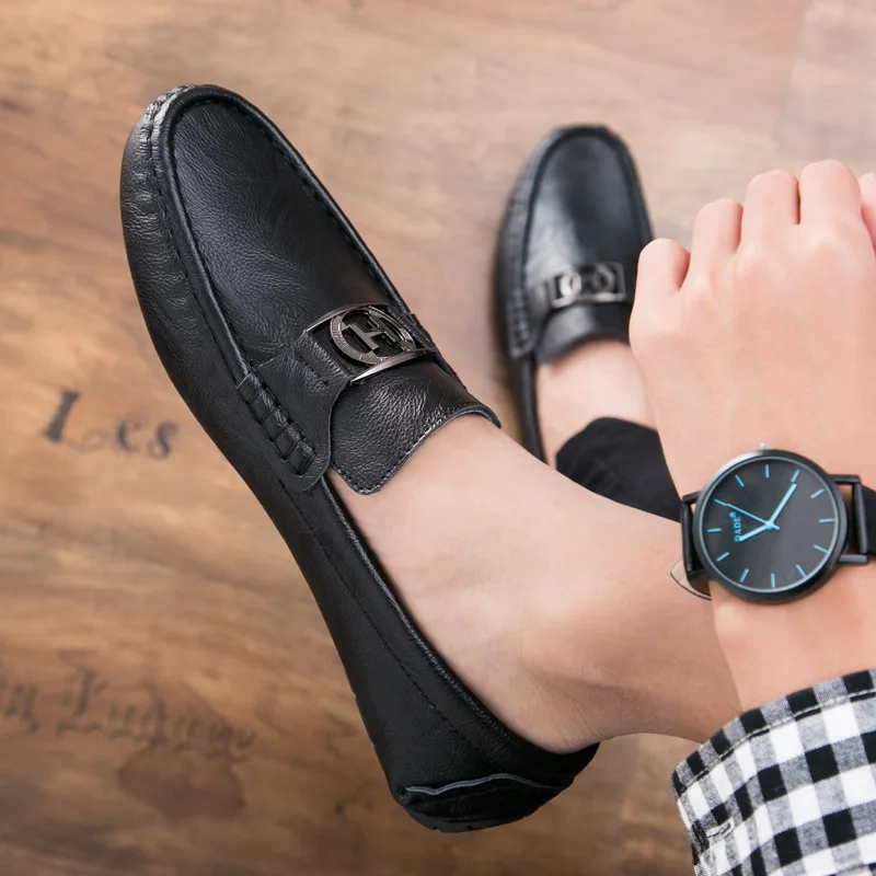 

Korean-style MEN'S Shoes Autumn And Winter plus Velvet Genuine Leather Moccosins Men's Versatile Cotton-padded Shoes Slip-on Loa