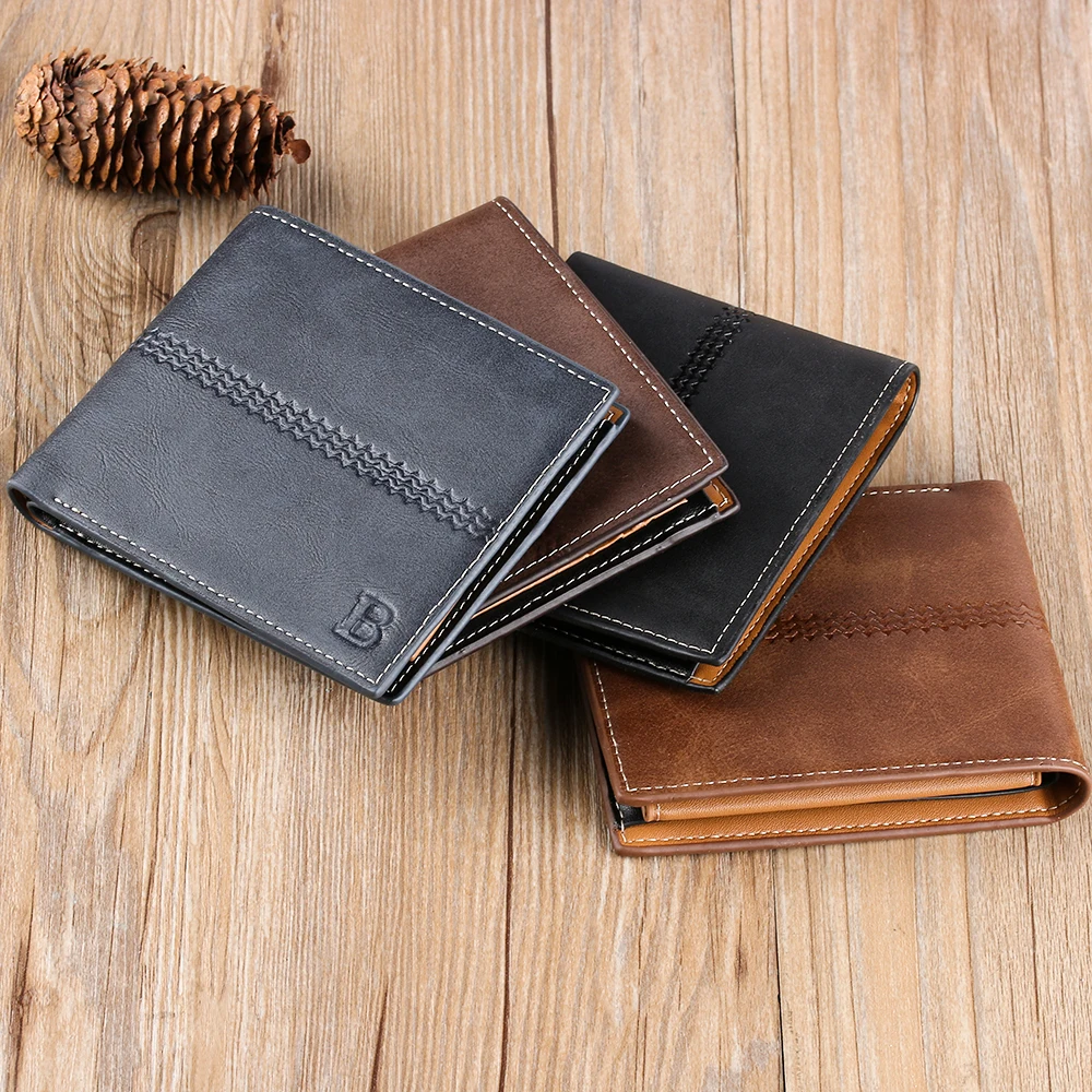

High Quality 1Pcs 2019 Fashion Men Solid Thin Bifold Money Clip Leather Wallet ID Credit Men Purse Coin Pocket Brand Mens Gifts