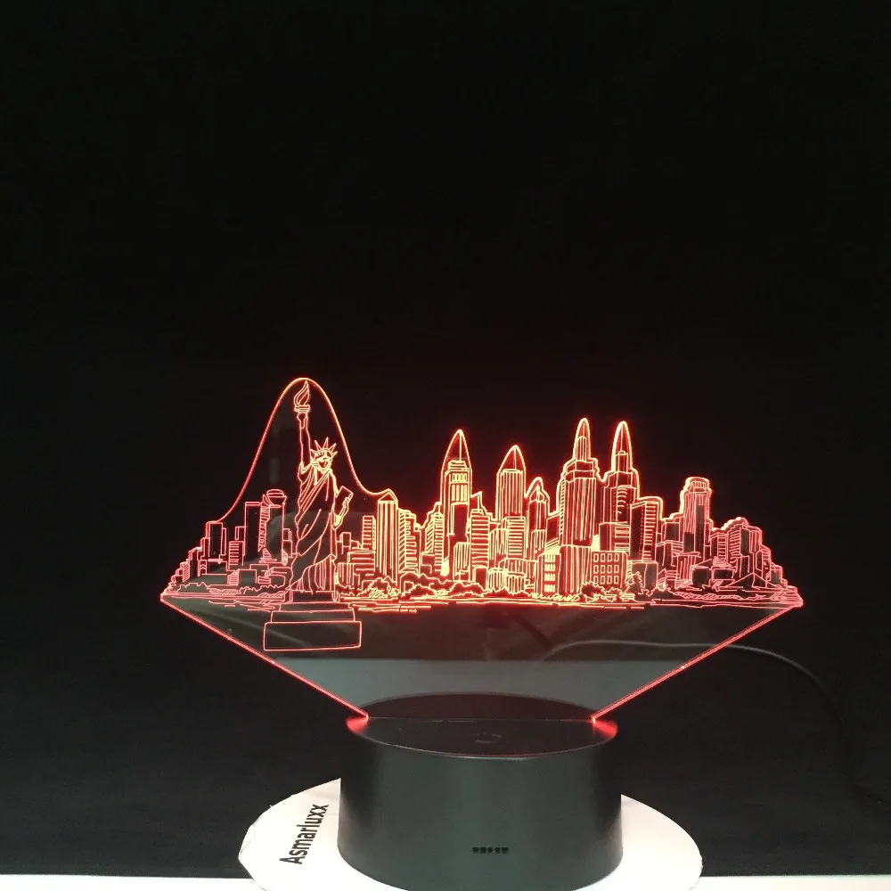 Нью-Йорк, моделирование зданий, 3D, Usb, 7 цветов, меняющийся, новинка, сенсорная кнопка, настольная лампа, светодиодная, атмосферный, Ночной светильник, подарки