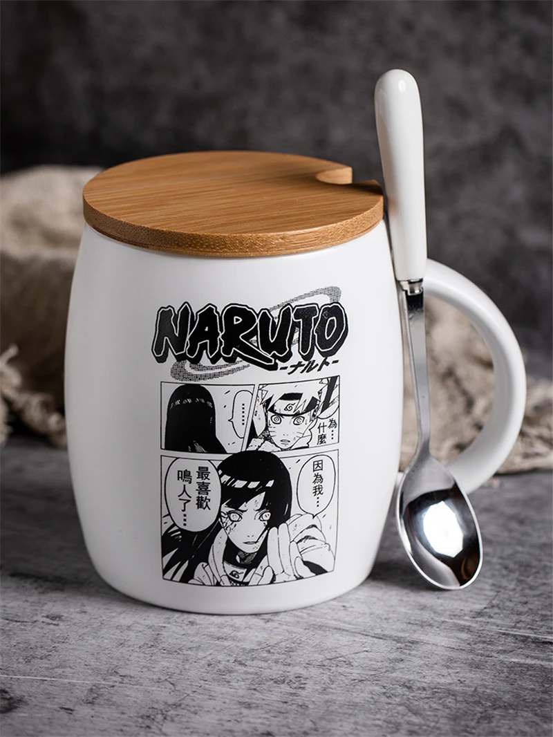 Белая кофейная кружка Аниме Наруто Hokage, керамические кружки с рисунками из мультфильмов, Набор чашек с крышкой и ложкой, подарки на день рождения для мальчиков и девочек