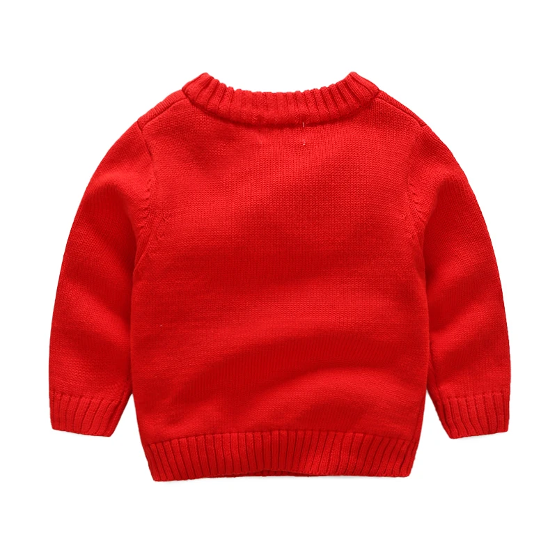 Зимний Рождественский свитер для мальчиков и девочек; осенний хлопковый свитер для маленьких мальчиков с вышитым оленем и меховым помпоном; милые вязаные топы