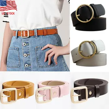 

Meihuida Women Korean Vintage Durable Classical Metal Boho PU Leather Round Buckle Solid Waist Belts Waistband