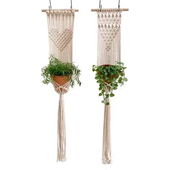 

2020 Bohemian Knitted Tapestry Wall Hanging Tapestry Crafts Tree with Hanging Small Flower Pot Home Living Room Decoration