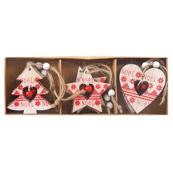 

1Set DIY Creative Wooden Printed Christmas Pendants Decorations Colorful Wood Crafts Christmas Tree Jewelry Party Home Decor Red