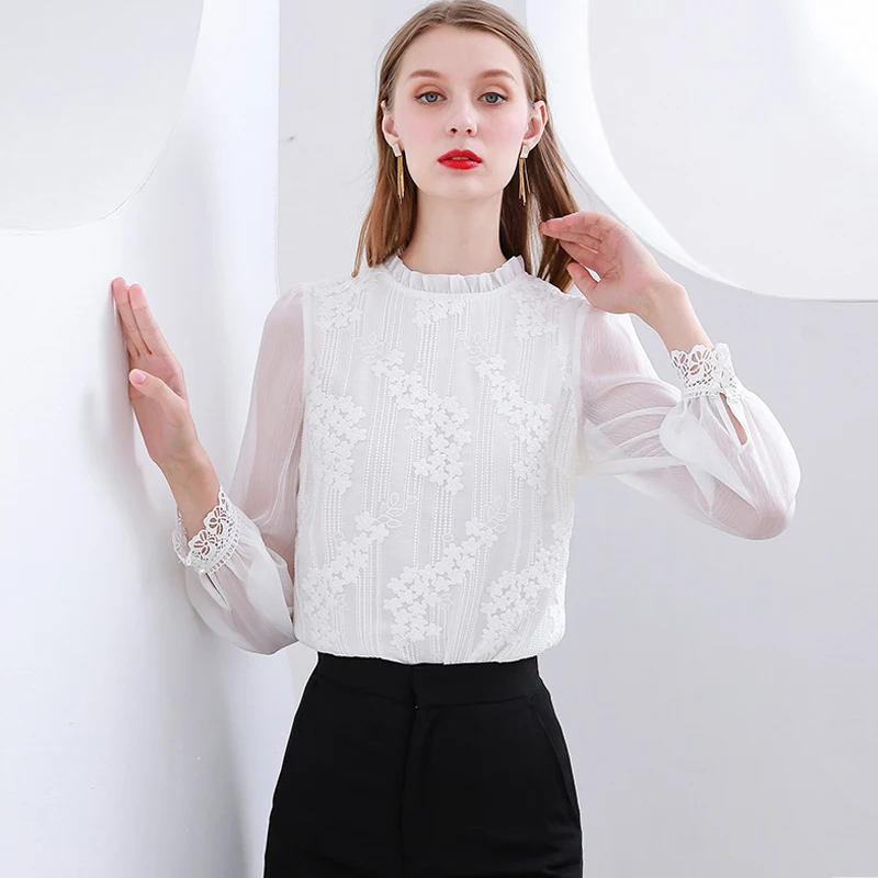 ONLY PLUS 2021 Spring White Lace Blouse 