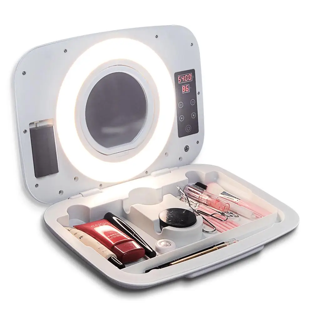 

Yidoblo AS-20 makeup box case ring lamp with handbag Dimmable 2800-9900K Warm & Cold ring light touch screen make up travel box