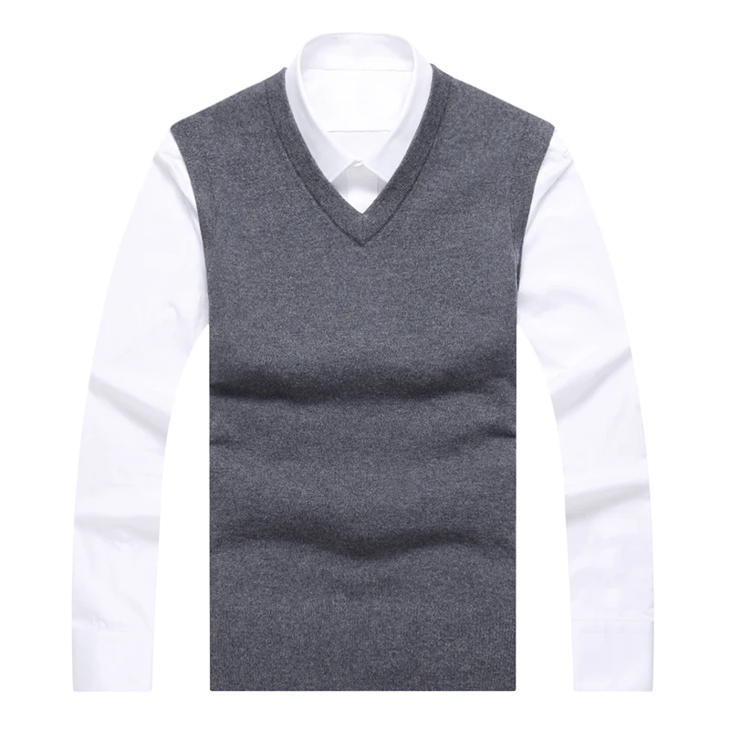 Распродажа, однотонный деловой шерстяной свитер для отдыха, тонкий вязаный свитер без рукавов, пуловер с v-образным вырезом, базовый вязаный светильник