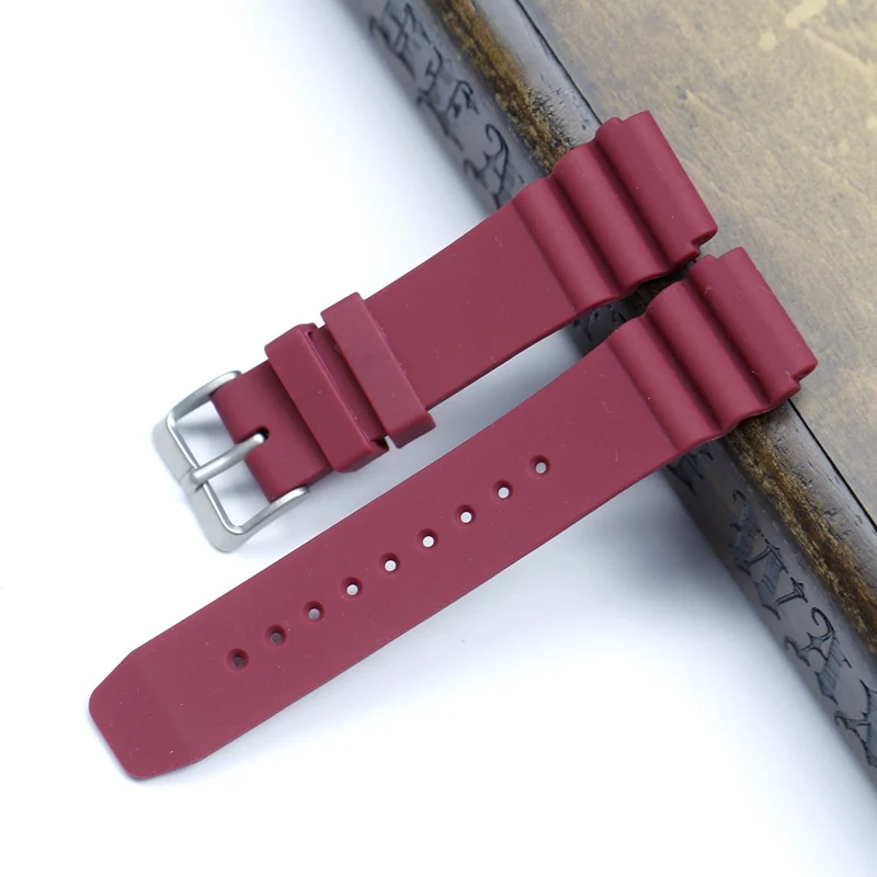 RED PSTARY 22 мм резиновый ремешок для Seiko силиконовый ремешок черный зеленый красный резиновый ремешок для часов мужской ремешок - Цвет ремешка: RED