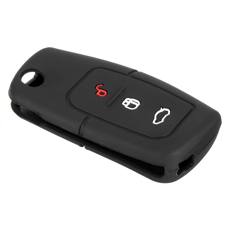 1pc Silicone Key Case Cover Black 3 Button Key For Ford Fiesta Focus Mondeo Falcon C-Max Eco Sport Galaxy Territory