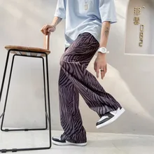 

Summer Thin Wide-leg Pants Men's Fashion Retro Stripe Pants Men Streetwear Loose Hip-hop Straight Ice Silk Pants Mens Trousers