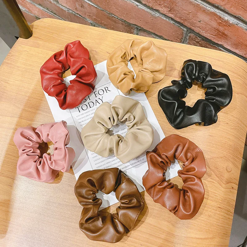 

South Korea's Dongdaemun PU leather tie hair ring autumn and winter new French ponytail large intestine hair ring head flower