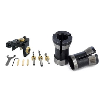 

Big deal 2Pcs High Precision Collet Chuck Set 6.35mm 8mm & 9Pcs/Set Jig Pocket Hole Jig Kit Wood Vertical Drilling Detachable
