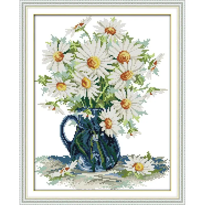 Joy Sunday Daisy vase Cross stitch patterns DMC 14CT printed canvas kits embroidery DIY set Home decor Send gift | Дом и сад
