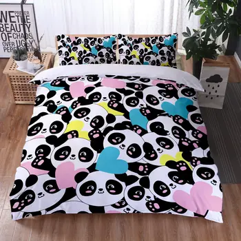 

ONGLYP New 3D Cartoon Panda Bedding Set Duvet Cover with Pillow Case Single Twin Double Full Queen King Bedding Sets Quilt Cover