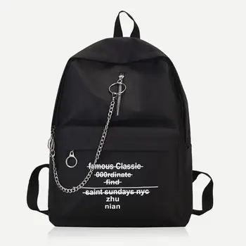 

Women Canvas Zipper Print Backpack Female Fashion Letter Trend Chain Backpack Women Large Capacity School Travel Knapsack