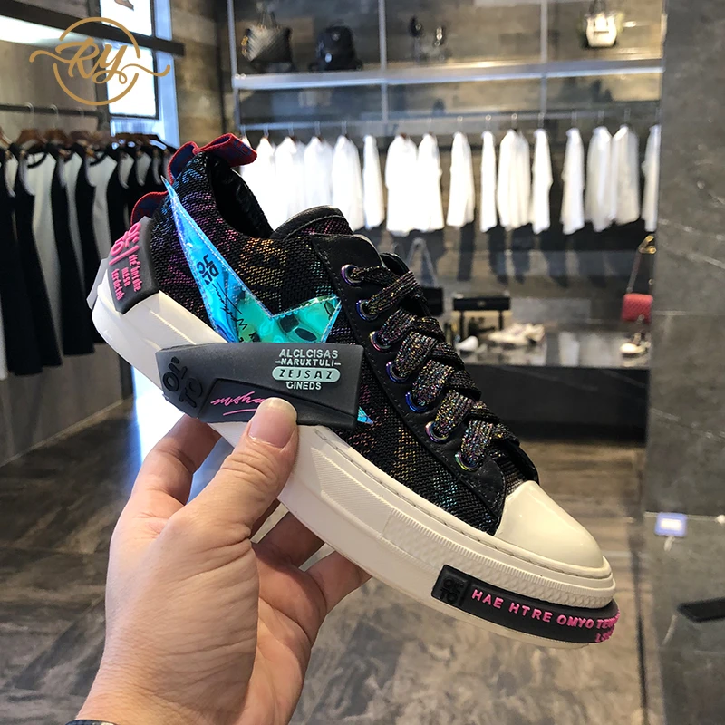 

RY-relaa fashion leather women's shoes 2019 autumn new casual sports breathable color matching shoes casual shoes