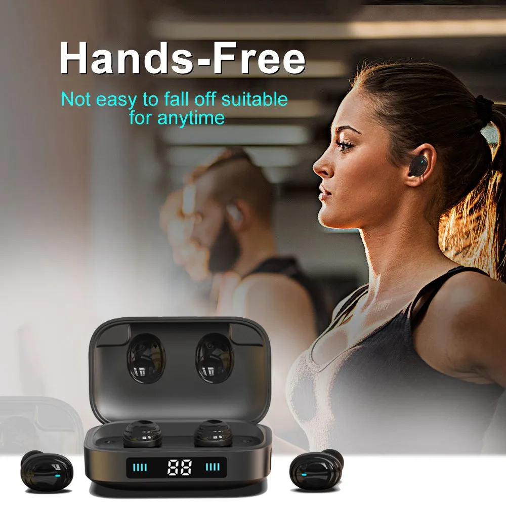 Спортивные водонепроницаемые Bluetooth 5,0 беспроводные наушники TWS с микрофоном гарнитуры Мощный светодиодный дисплей 2000 мАч наушники Зарядка для телефона
