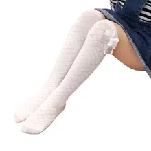 

Girls' Socks Spring And Summer High Above The Knee White Plaid Lace Bow Cotton Princess Style New Thigh Socks For Older Children