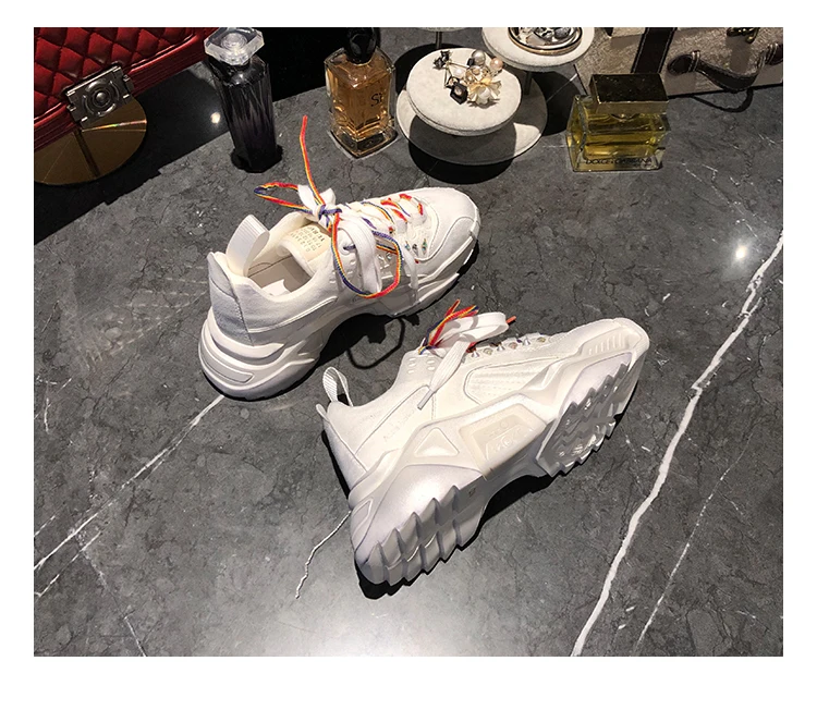 RY-relaa fashion leather women's shoes autumn new color lace sports platform shoes casual running shoes