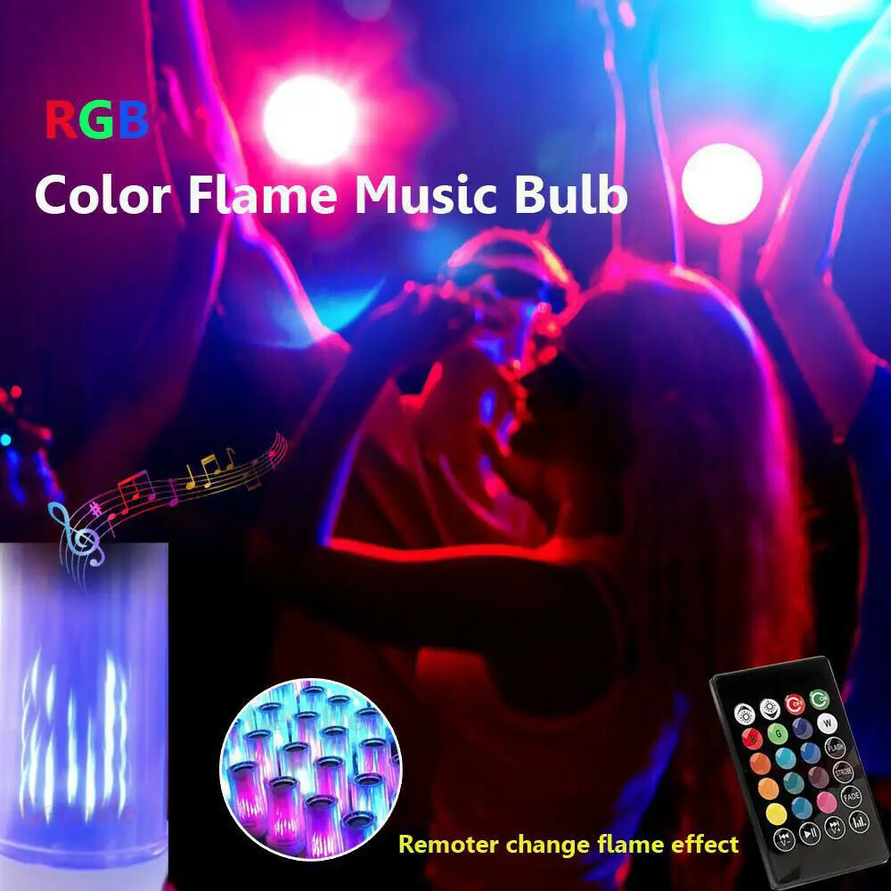 Горячая E27 8W СВЕТОДИОДНЫЙ Радужный пламенный свет лампы горящий эффект огня вечерние лампы Bluetooth динамик дистанционный ЖК RGB свет Музыка лампа