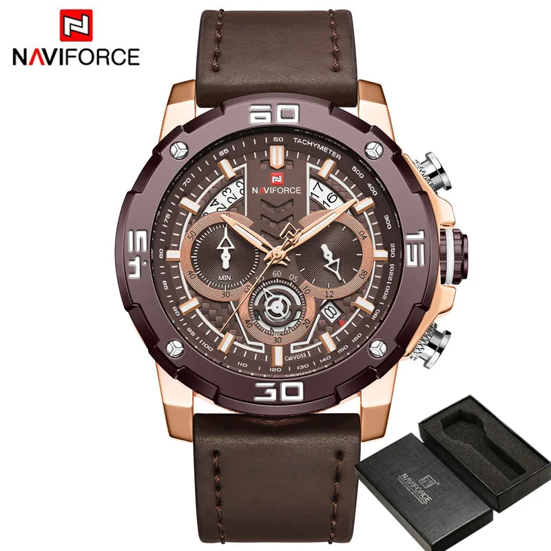NAVIFORCE, мужские часы, спортивные, с хронографом, с датой, мужские наручные часы, Лидирующий бренд, Роскошные, черные, военные, из нержавеющей стали, кварцевые, мужские часы, 9175 - Цвет: NA917505 with box
