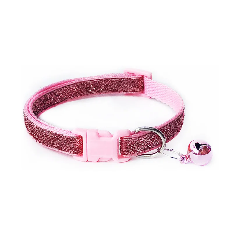 Pink 1 шт. ошейник для питомца нейлоновая Регулируемая пряжка для домашних собак и котов котенок галстук блестящий цвет с колокольчиком ошейники аксессуары для собак - Color: Pink