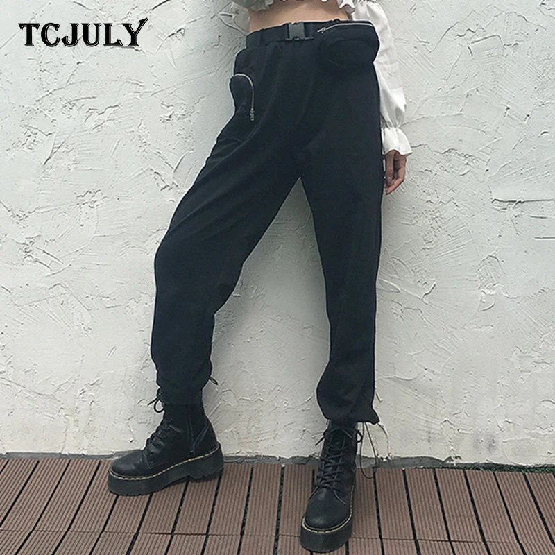 TCJULY дизайн уличная утолщенные спортивные штаны с поясом сплошная Высокая талия Повседневный стиль брюки теплые осенние зимние брюки для женщин