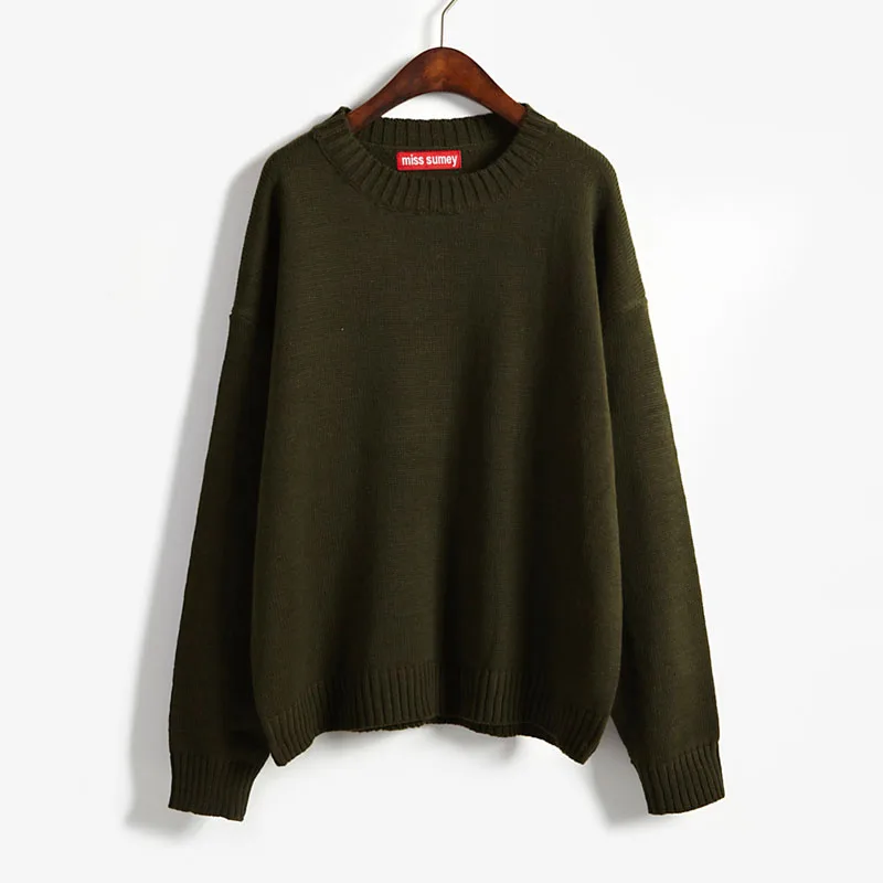 

TYHRU Autumn Solid Color Round Neck Long Sleeve Pullover Knit Sweater