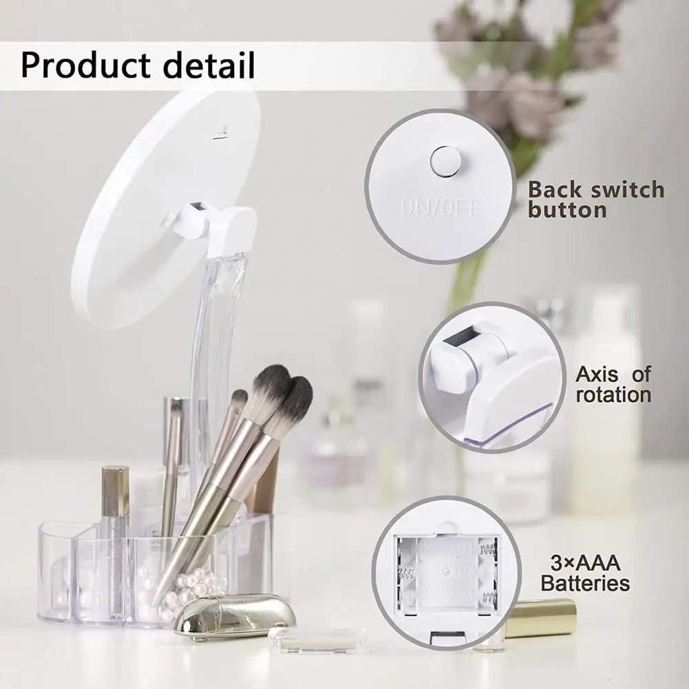 90 Degree Rotation Lighted Makeup Mirror Detachable Touch Screen
