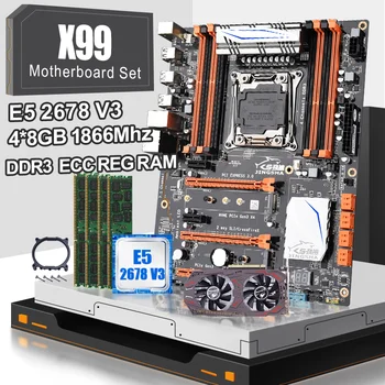 شراءJINGSHA اللوحة الأم X99 مجموعة اللوحة مع وحدة المعالجة المركزية E5 2678V3 و 4*8GB DDR3 1866MHZ ECC REG RAM و GTX 1060 6GB