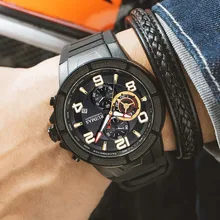 RUIMAS Reloj de pulsera de cuarzo resistente al agua para hombre, cronógrafo con espejo Hardlex, luminoso, con calendario, a la moda, de calidad