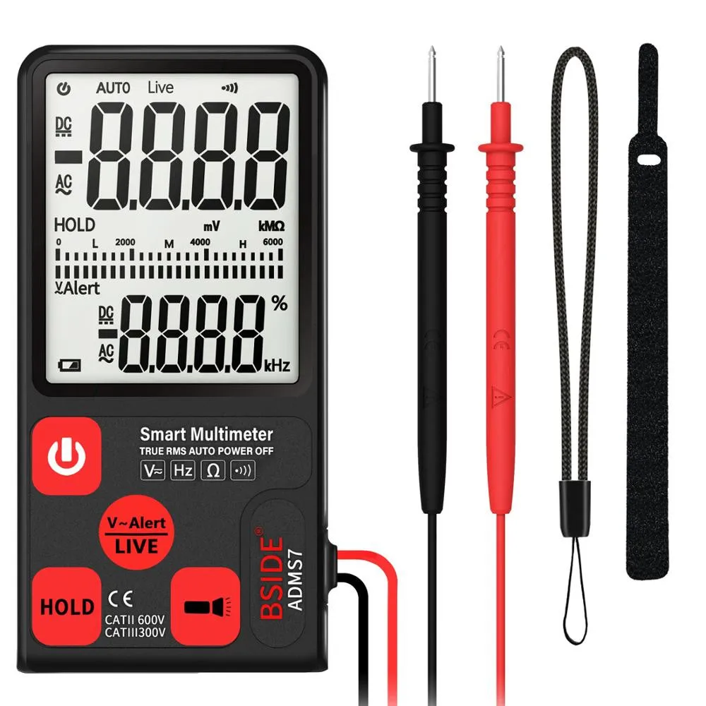 ADMS7 Ультрапортативный NCV Цифровой мультиметр 3,5 ''большой ЖК-экран цифровой вольтметр тестер сопротивления частоты TRMS 6000 отсчетов