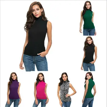 

Womens Ladies Sleeveless Plain High Roll Turtle Neck Bodysuit Leotard Vest Top
