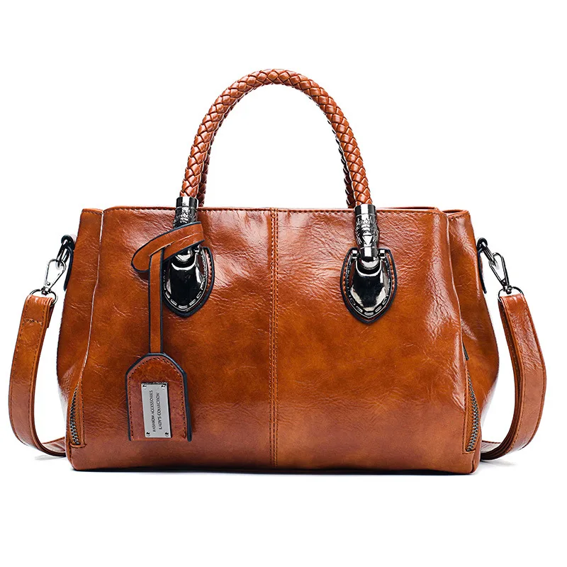 

2019 Europe And America-Style Oil Skin Three Layer WOMEN'S Bag WOMEN'S Handbag Crossbody Bag Outdoor Casual Large Bag