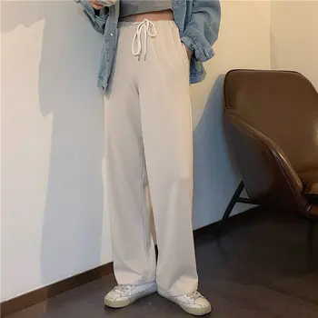 

Alien Kitty Large Size Women Casual Sports Pants 2020 Streetwear Elastic Waist High Waist Solid Straight Chic Loose Trousers