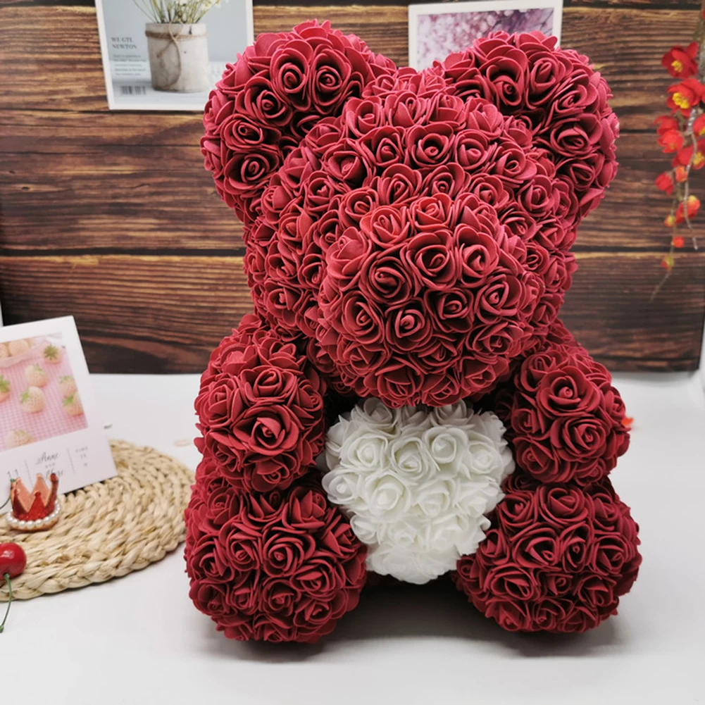 Подарки на день Святого Валентина, большое ожерельес 25 см красная роза Teddy Bear пены розы искусственные украшения с 3 м Светодиодные лампы Подарочная коробка подарок на день Святого Валентина