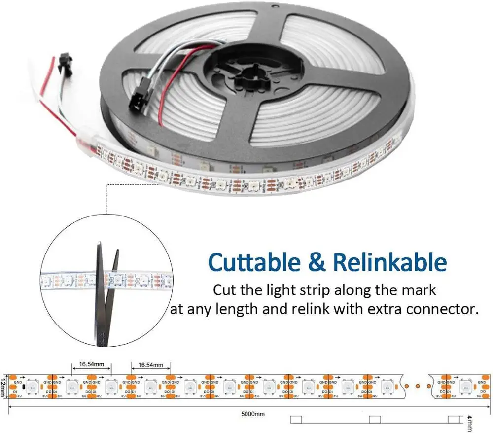 IP67 Waterproof 9.84ft 180LEDs WS2812B Individually Addressable 5050 RGB LED Strip Light,LED Pixel Flexible Lamp Tube