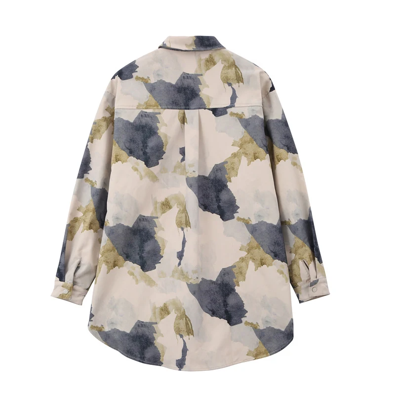 [EAM] Женская флисовая блуза большого размера с принтом, новая свободная рубашка с отворотом и длинным рукавом, модная весенняя осенняя одежда 20201M941