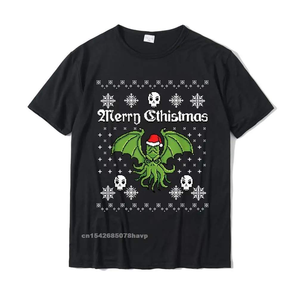 Casual T Shirt for Men Custom Labor Day Tops & Tees Short Sleeve New Design Summer Tops Tees Crew Neck 100% Cotton Merry Cthistmas Cthulhu Ugly Christmas Sweater Shirt__20392.Merry Cthistmas Cthulhu Ugly Christmas Sweater Shirt  20392 black.