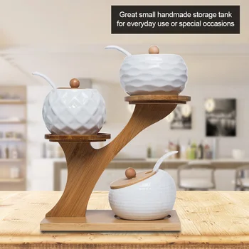 

Kitchenware Innovative Ceramic Spice Jar Set Spice Box Bamboo Cover Three-piece Set Free to match