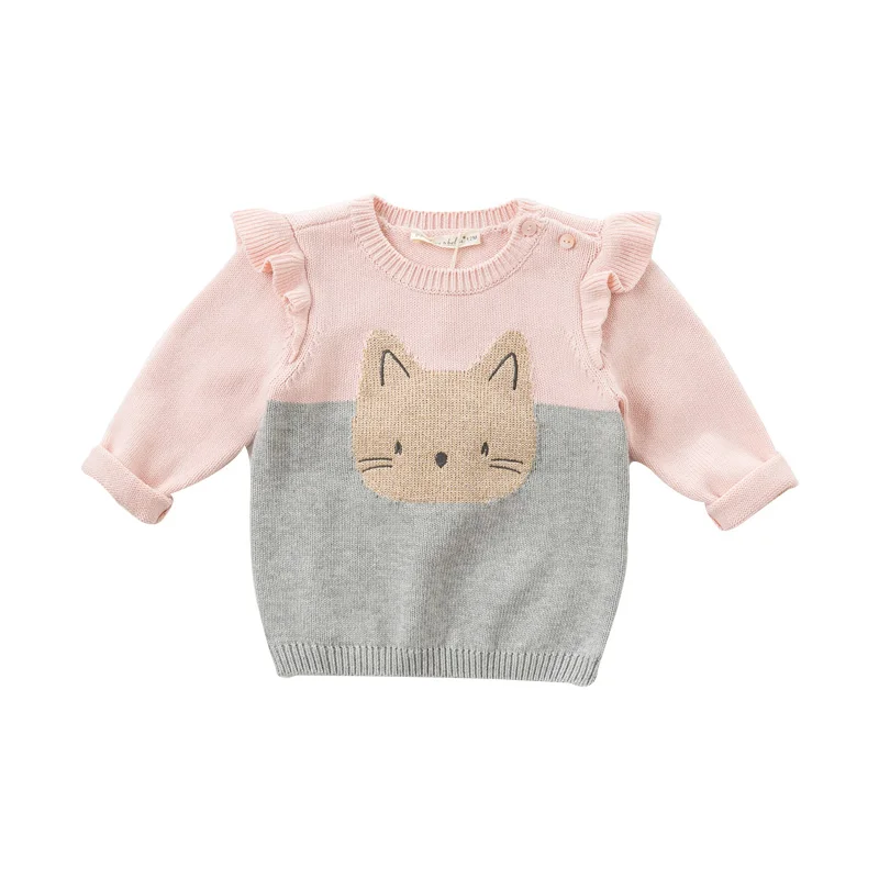 DBM11128 dave bella/осенний милый вязаный свитер с рисунком для маленьких девочек детский Модный пуловер шикарные топы для малышей - Цвет: gray pink