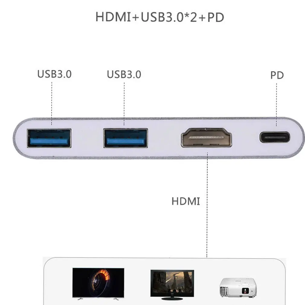 USB C к HDMI адаптер 4K type C адаптер многопортовый AV конвертер с 2 портами USB 3,0 порт зарядки для MacBook Pro