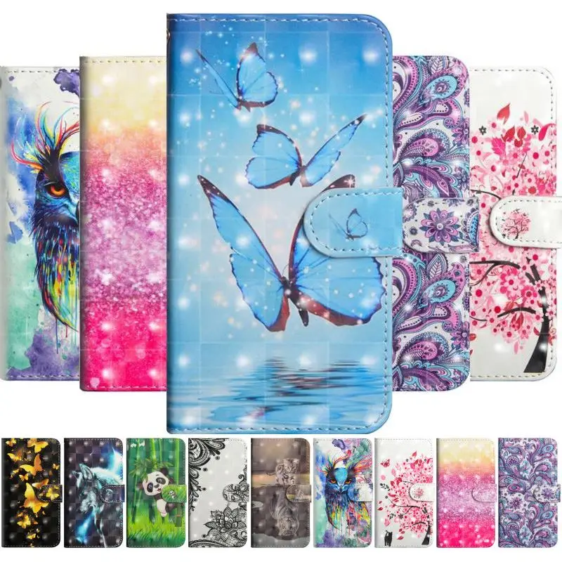 Cute Butterfly Cat Tiger Case For LG G7 ThinQ K8 K10 2017 2018 K30 K40 K50 Q60 Stylo 5 4 Wallet Card Pocket E24G | Мобильные