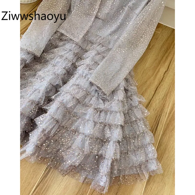 Ziwwshaoyu дизайнерские весенне-летние элегантные вечерние мини-платья с пайетками, вышивкой и бантом на воротнике, женская одежда высокого качества